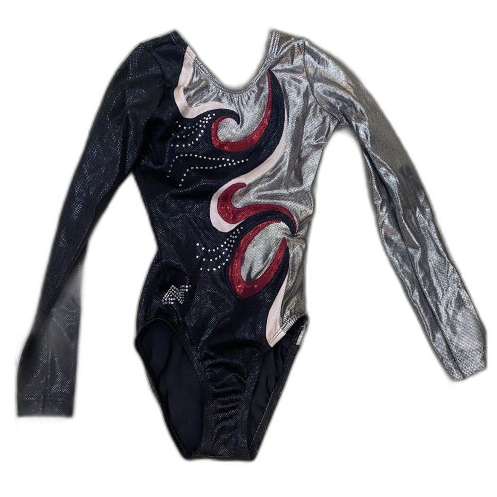 Alpha Factor Girls Size CM (Child Medium) Foil Gymnastics Performance Leotard